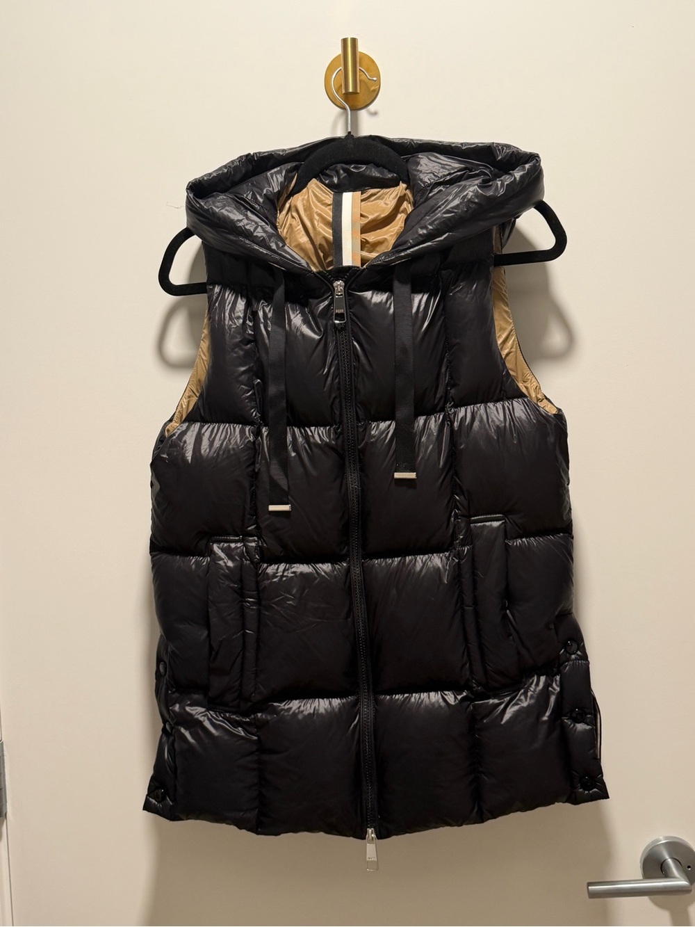 Hugo Boss Black Quilted Hooded Puffer Vest with Tan Lining